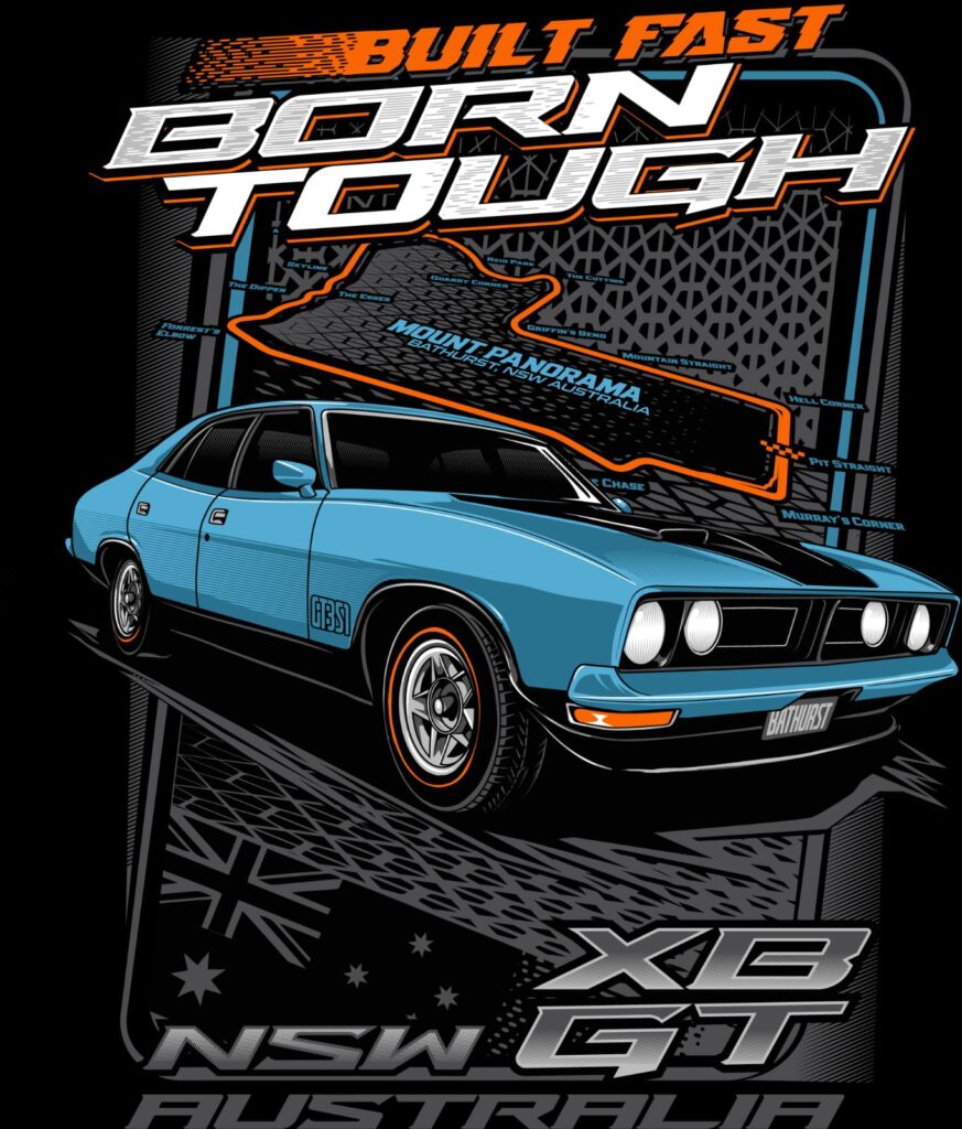 XBGT logo featuring Australian flag and muscle car outline in blue.