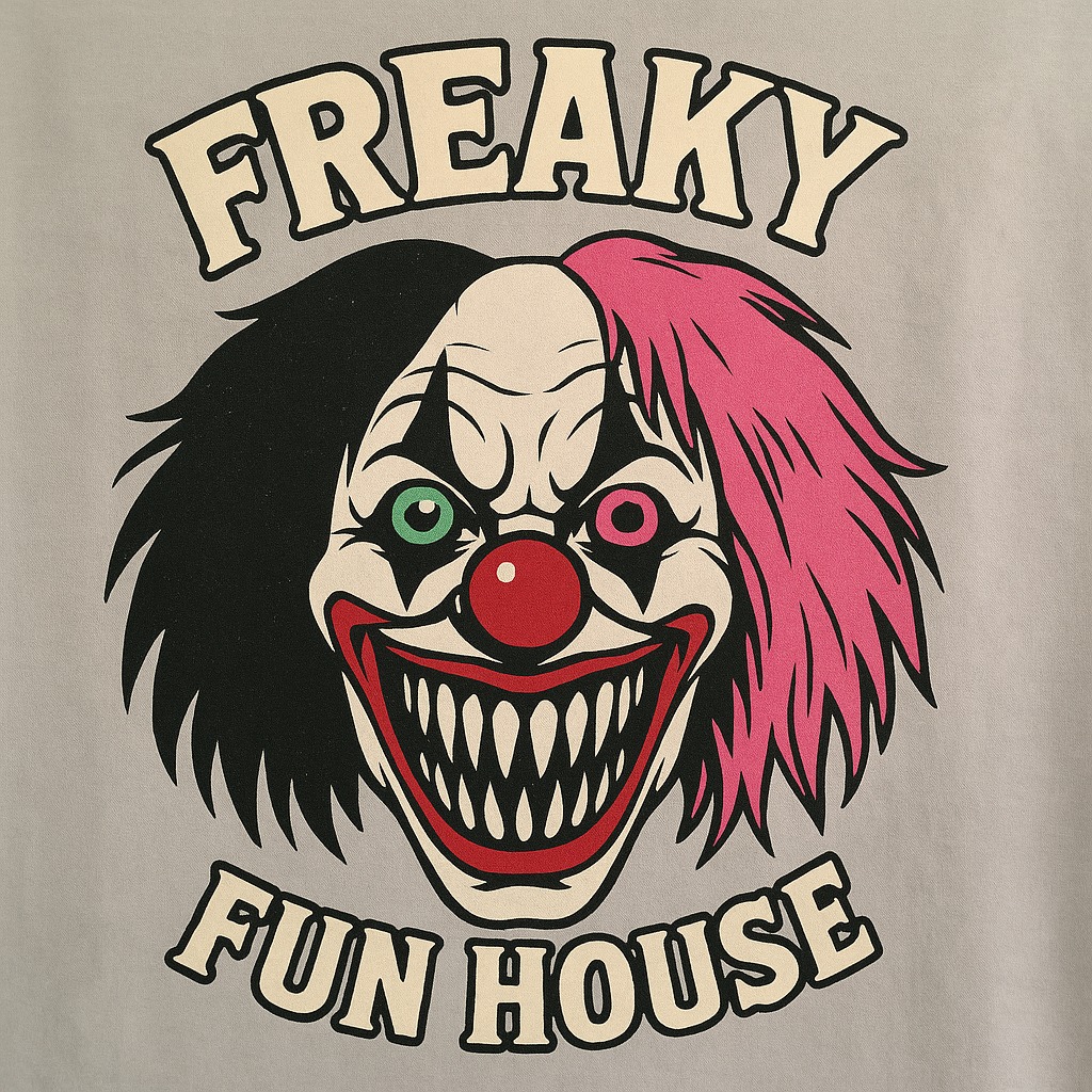 Freaky Fun House horror streetwear logo featuring a clown design.