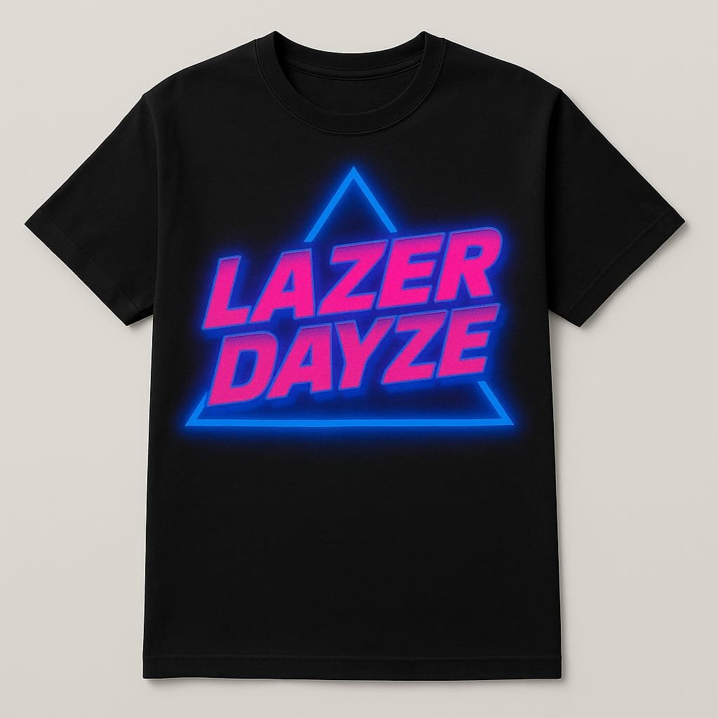 LazerDayze neon retro-futuristic streetwear logo in glowing purple and blue