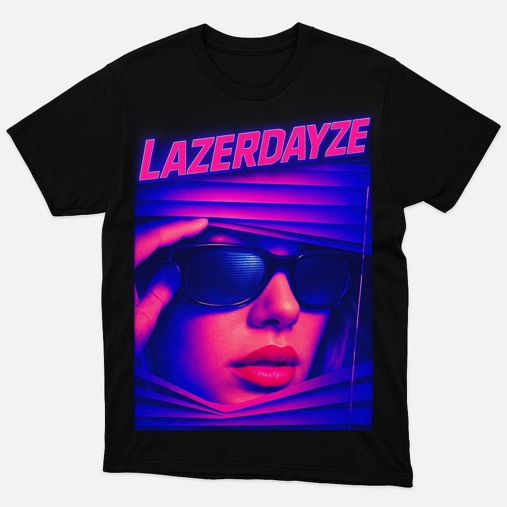 LazerDayze neon retro-futuristic streetwear logo in glowing purple and blue