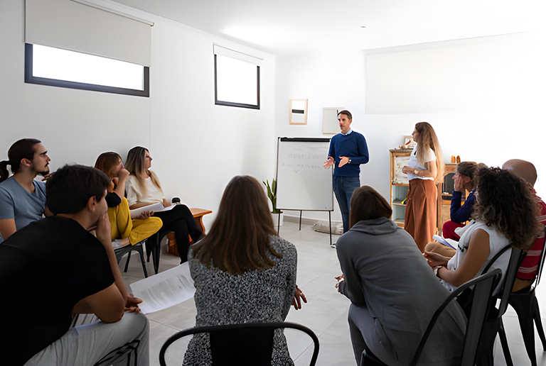 Instructor leading a classroom session for Sahara Oasis participants.