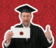 Graduate holding diploma celebrating Taskmaster Education partnership.